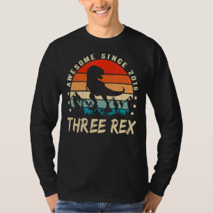 Camiseta Três aniversário de 3 anos Rex Terceiro Dinossauro