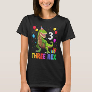 Camiseta Três aniversário de 3 anos Rex Terceiro Dinossauro