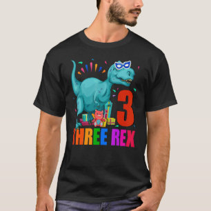 Camiseta Três aniversário de 3 anos Rex Terceiro Dinossauro