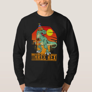 Camiseta Três aniversário de 3 anos Rex Terceiro Dinossauro
