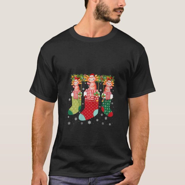 Camiseta Três Axolotl nas Meias Engraçado Suor de Natal (Frente)