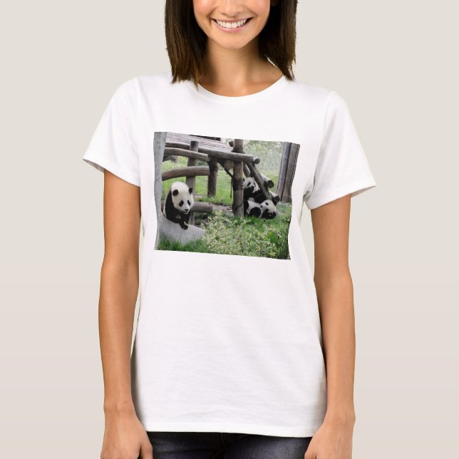 Camiseta Três Bebês Pandas - CUTE (Frente)