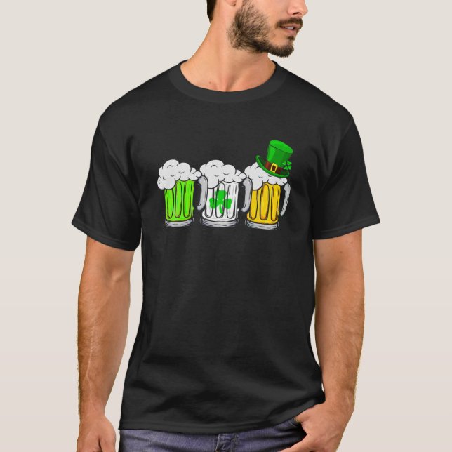 Camiseta Três Beers Mugs Irish Flag Men Wom (Frente)