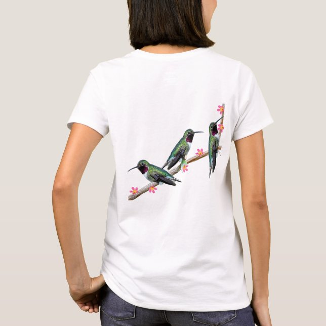 Camiseta Três beija-flores tocando num galho Flores Silas (Verso)