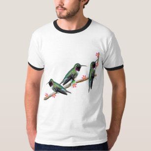Camiseta Três beija-flores tocando num galho Flores Silas