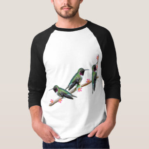 Camiseta Três beija-flores tocando num galho Flores Silas
