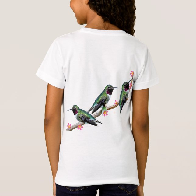 Camiseta Três beija-flores tocando num galho Flores Silas (Verso)