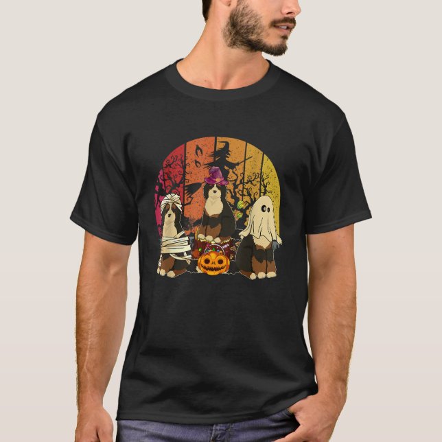 Camiseta Três Bernedoodles Boo Witold Horror Mumm (Frente)