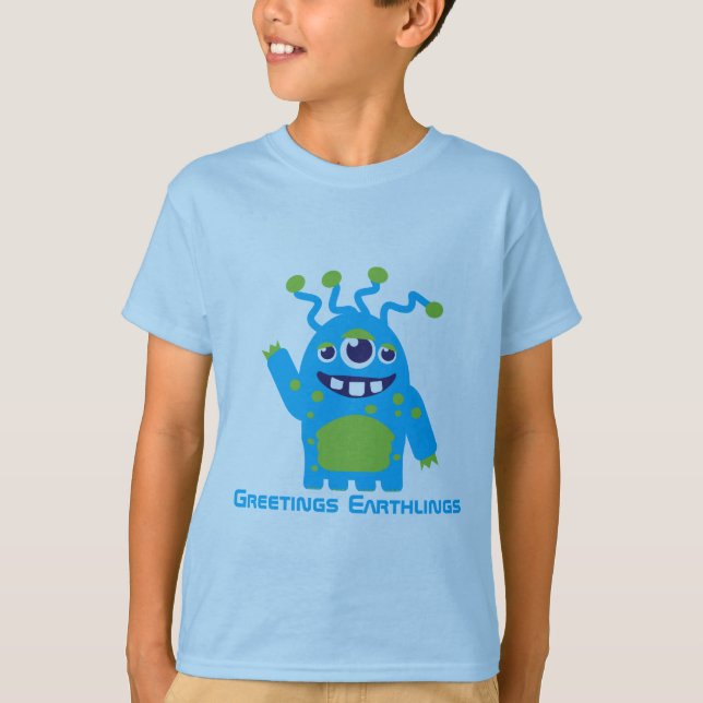 Camiseta Três bonitos eyed o t-shirt azul e verde (Frente)