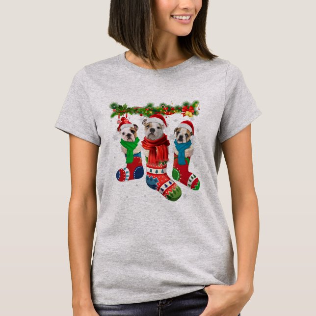 Camiseta Três Bulls Ingleses Em Meias De Natal  (Frente)