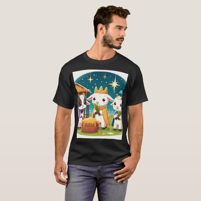 Camiseta três cabras estão em um campo com uma cesta (Frente Completa)