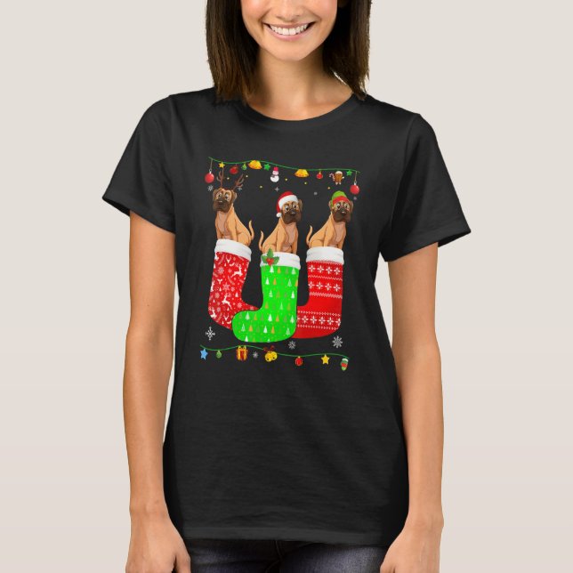 Camiseta Três Cachorros-Boxas Nas Meias De Natal Que Corres (Frente)