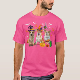 Camiseta Três Cachorros Corgi Bruxa Mummy Scary Pumpk