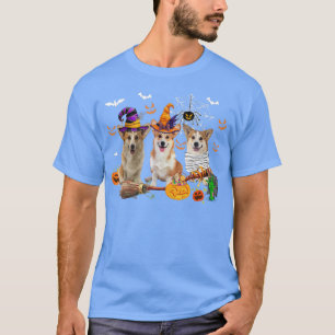 Camiseta Três Cachorros Corgi Bruxa Mummy Scary Pumpk