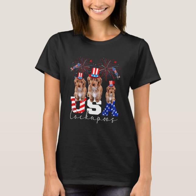 Camiseta Três Cachorros de Cockapoos dos Eua Vestindo Bande (Frente)