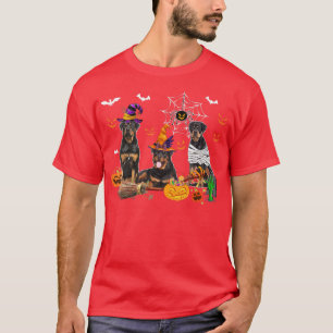 Camiseta Três Cachorros Rottweiler Bruxa Múmia do Halloween
