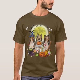 Camiseta Três Cachorros Shetland Sheepdog Bruxos Assustador