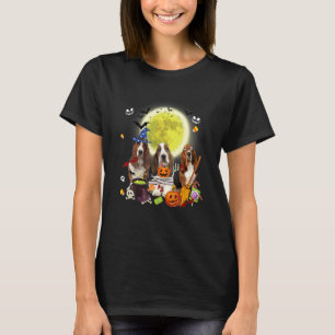 Camiseta Três Cães Basset Hound Bruxa Múmia Assustadora Dia