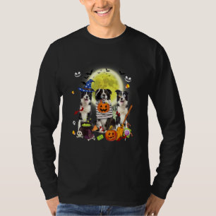 Camiseta Três Cães Border Collie Bruxa Múmia Assustadora Di