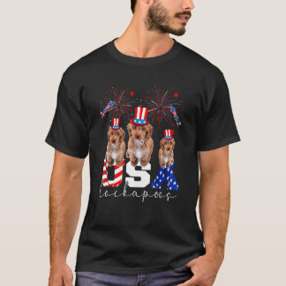 Camiseta Três Cães Cockapoos Dos EUA Usando Chapéu Bandeira