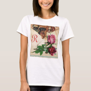 CAMISETA TRÊS CÃES COM MONOGRAMA DE ROSAS