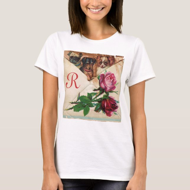 CAMISETA TRÊS CÃES COM MONOGRAMA DE ROSAS (Frente)