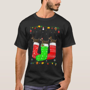 Camiseta Três Cães Dachshund Em Meias De Natal Que Correspo