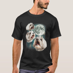 Camiseta Três Cães Malteses Lunares 3 Fofos Uivando Maltese