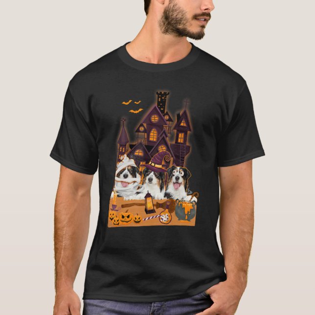 Camiseta Três cães pastores australianos bruxas bruxas assu (Frente)