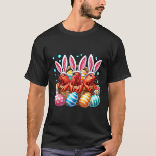 Camiseta Três Camarões da Páscoa caçando ovos no bolso Col