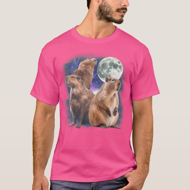 Camiseta Três Capivaras Engraçadas Lua 3 Cabeça de Capivara (Frente)