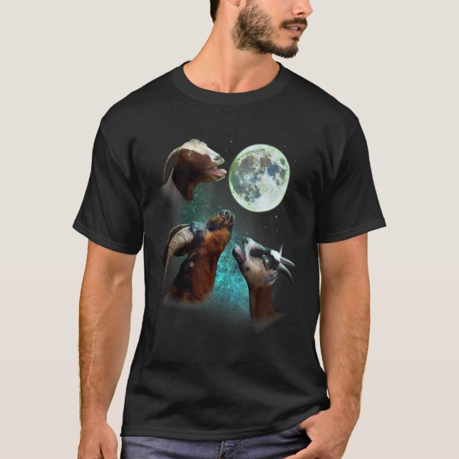 Camiseta Três Caprinos Uivando Na Lua 3 Lobos Lobos Funny P (Frente)