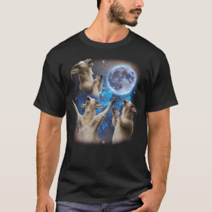 Camiseta Três Caprinos Uivando Na Lua Esquerda Cabra