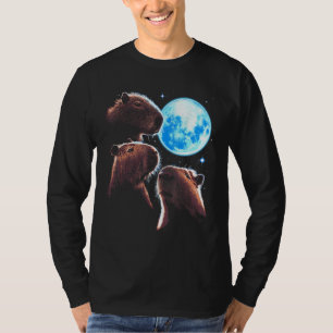 Camiseta Três Capybara Moon Funny Capybara Meme Mystical C