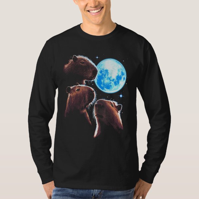 Camiseta Três Capybara Moon Funny Capybara Meme Mystical C (Frente)