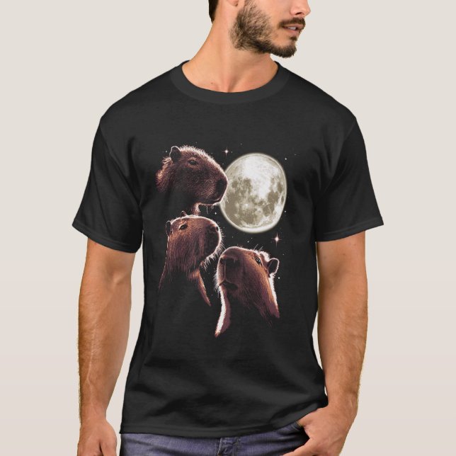 Camiseta Três Capybara Moon Funny Capybara Meme Mystical C (Frente)