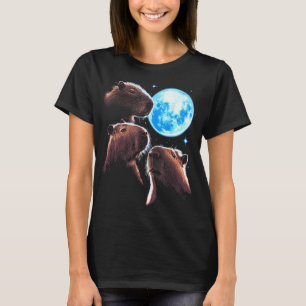 Camiseta Três Capybara Moon Funny Capybara Meme Mystical C