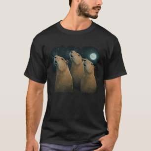 Camiseta Três Capybaras e Lua Capibara Capybara Costum
