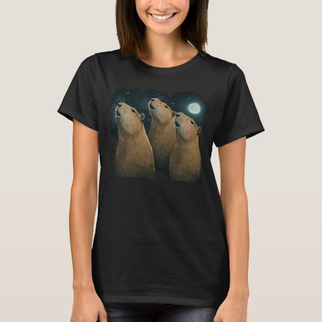 Camiseta Três Capybaras e Lua Capibara Capybara Costum (Frente)