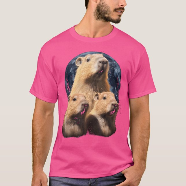 Camiseta Três Capybaras E Lua Funny Capybara Humor Capy (Frente)