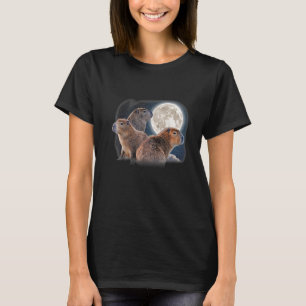 Camiseta Três Capybaras e Lua Funny Capybara Humor Paro