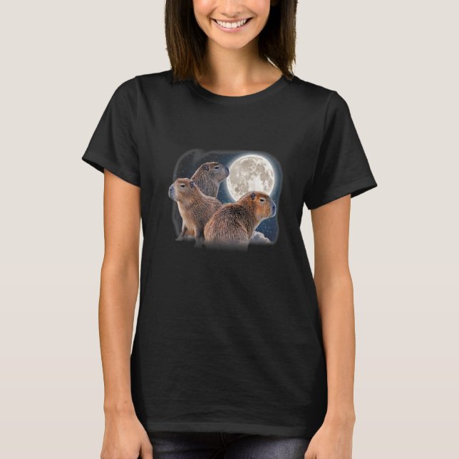 Camiseta Três Capybaras e Lua Funny Capybara Humor Paro (Frente)