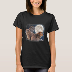 Camiseta Três Capybaras e Lua Funny Capybara Humor Paro