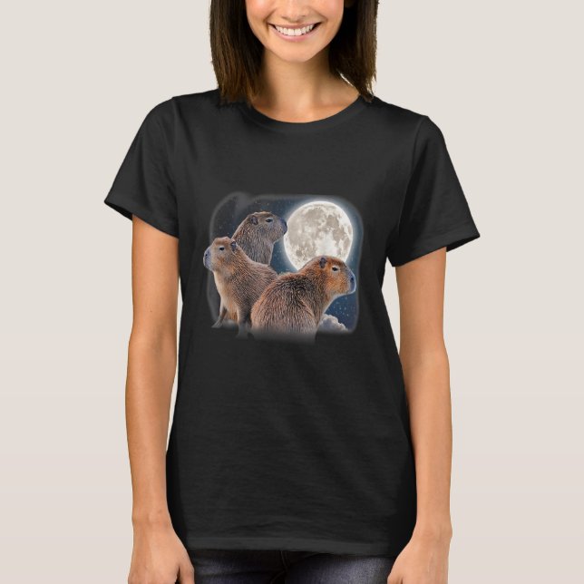 Camiseta Três Capybaras e Lua Funny Capybara Humor Paro (Frente)
