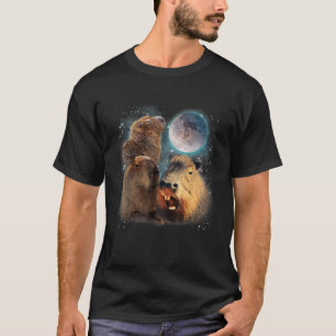 Camiseta Três Capybaras e Lua Funny Capybara Humor Paro