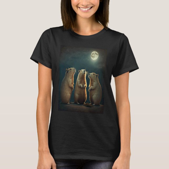 Camiseta Três Capybaras Gritando Na Lua (Frente)