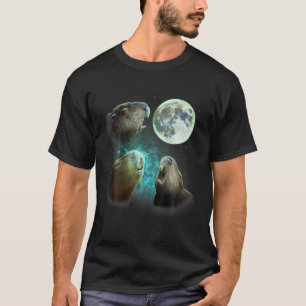 Camiseta Três Capybaras Howl Na Lua 3 Lobos Lobos Paródia