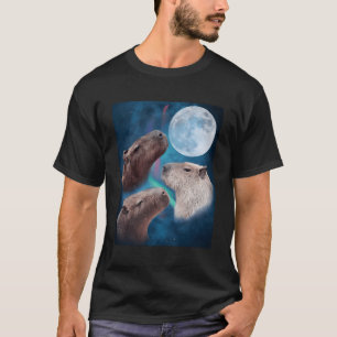 Camiseta Três Capybaras Lua E Céu Noturno