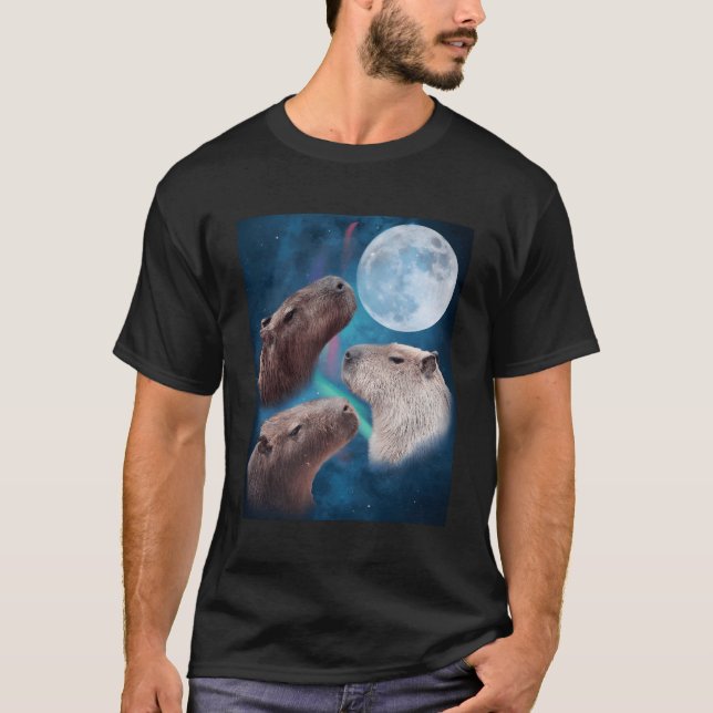 Camiseta Três Capybaras Lua E Céu Noturno (Frente)
