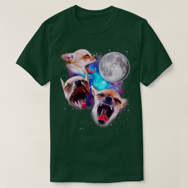 Camiseta Três Chihuahuas Howl na Lua (Frente do Design)